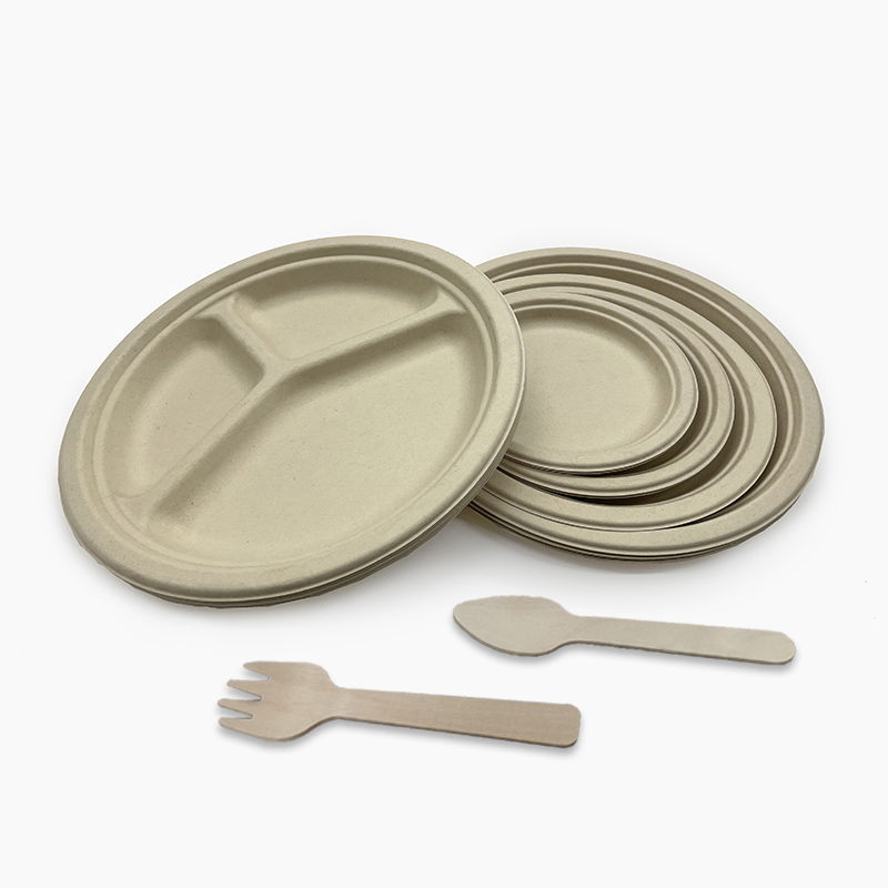 6-inch, 7-inch, 8.6-inch, 10-inch three-compartment round plate high-quality standard bagasse dinner