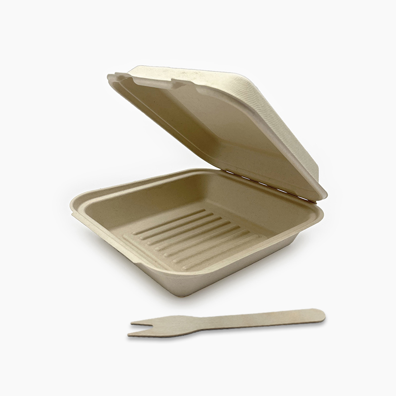 8.5 Inch Lunch Box Biodegradable Sugar Cane Foldable Lid Lunch Box